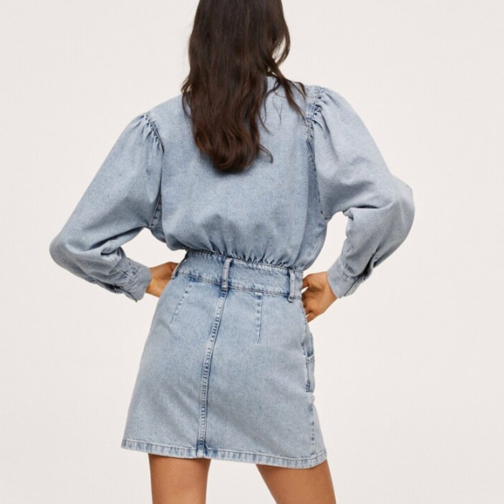 NWT Mango Light Wash Denim Mini Dress- size Small - Picture 2 of 6